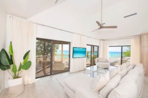 The living area of a condo rental at one of the best places to stay in Grand Cayman.