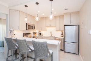 The kitchen of one of the Grand Cayman rentals at Plantana to stay at over the holidays.