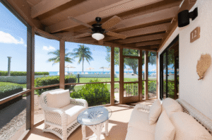 The outdoor sitting area of one of the Grand Cayman rentals at Plantana.